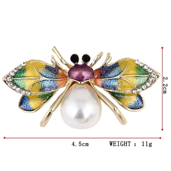 Gold plated Crystal rainbow pearl Bee brooch - Picture 9 of 13